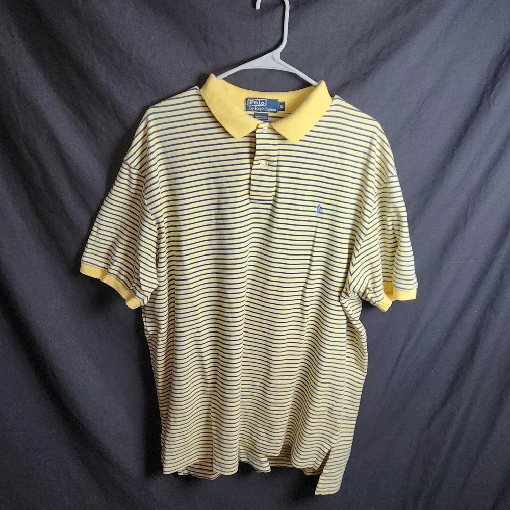 Ralph Lauren Polo Short Sleeve Blue And Yellow‎ Stripes Size XL